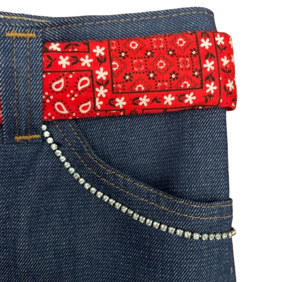 Vintage Rhinestones Embellished Belted Straight Jeans High Rise Size 28 Dolly - Picture 6 of 13